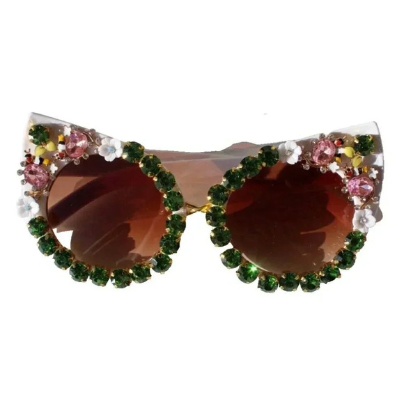 Rhinestone Accessories - New Rhinestone Cat Eye Sunglasses Luxury Green White Flowers Bumble Bee Summer